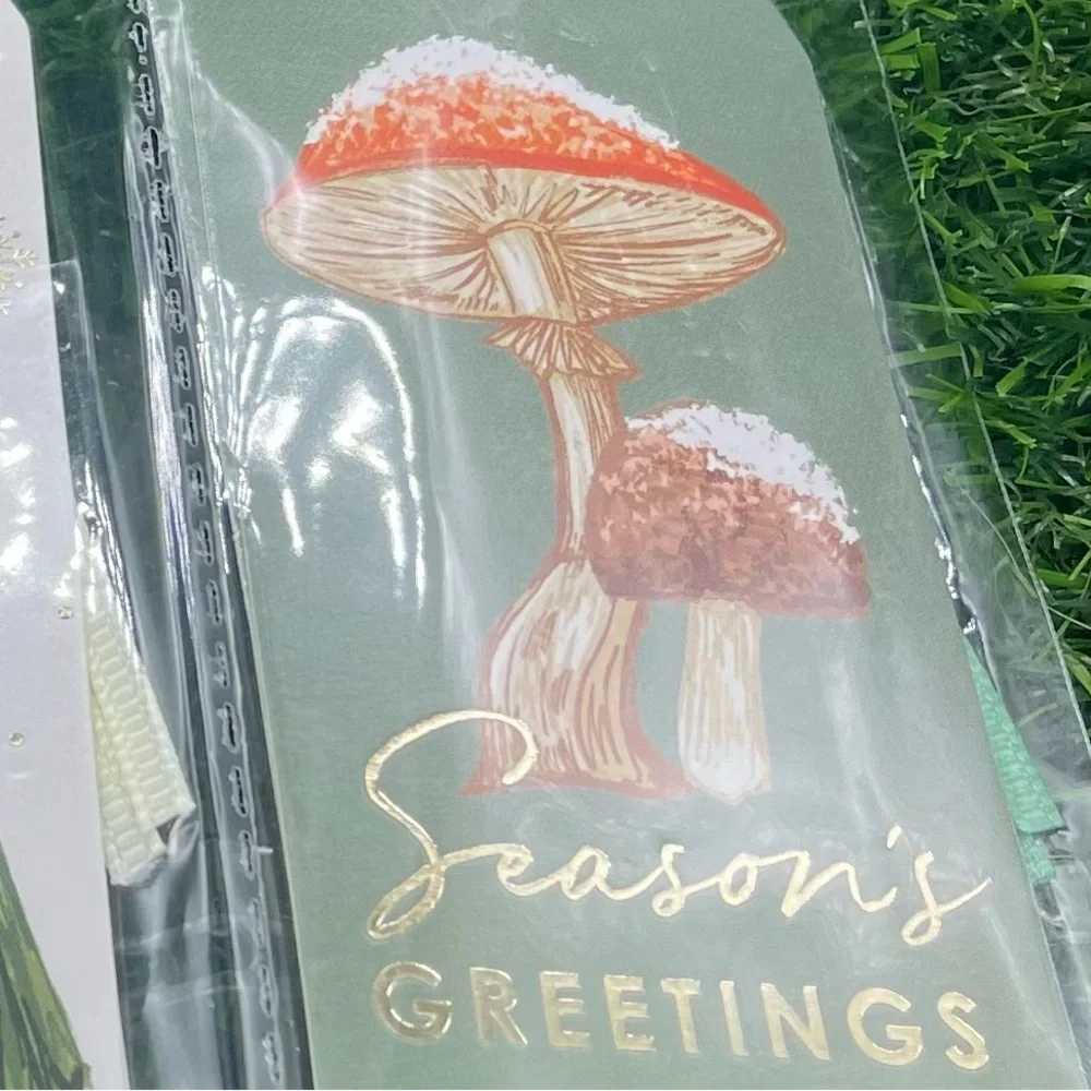 Festive Holiday Gift Tags Set with Mushrooms, 9 Pieces, NWT
